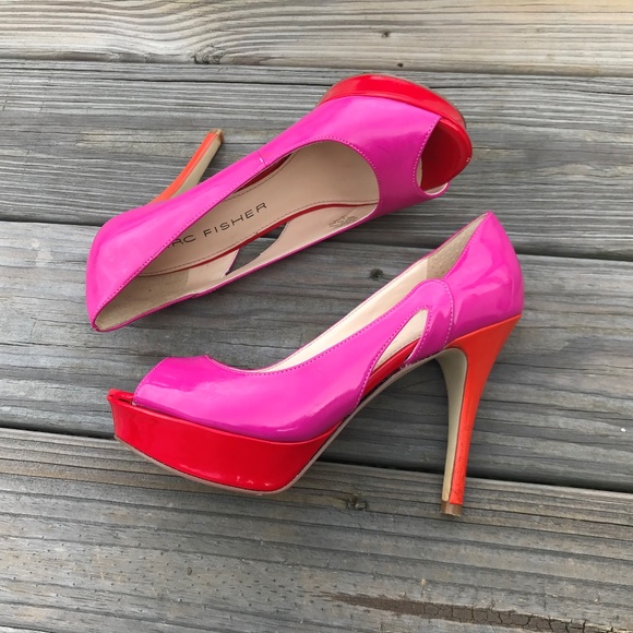 Marc Fisher Women Heels Shoes Open Toe Pink Red - Picture 2 of 8